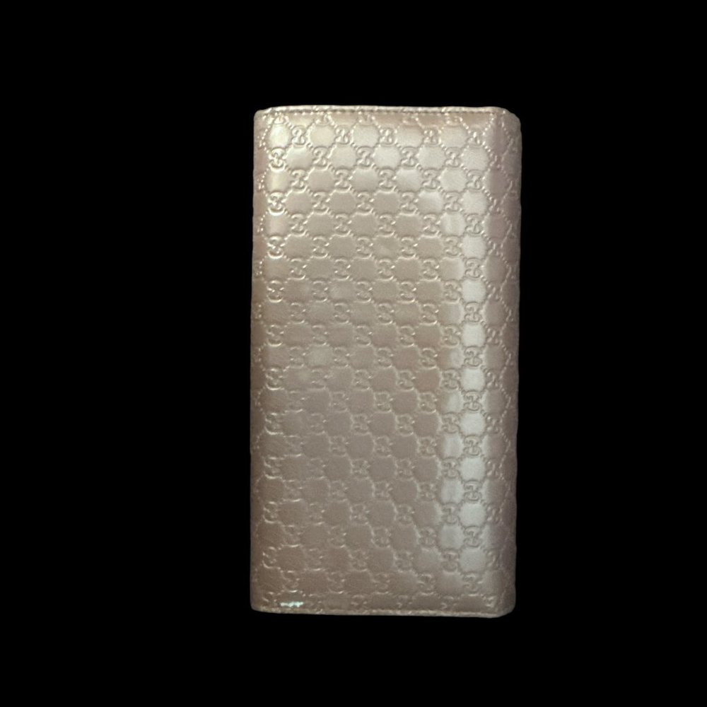 Gucci Guccissima Metalic Pinkish Beige GG Heart Charm Bow Wallet - Picture 3 of 13